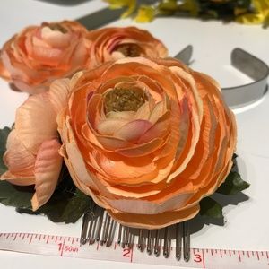 Hand Crafted Peachy Orange Haircomb & Wrist Corsage NEW Final Sale